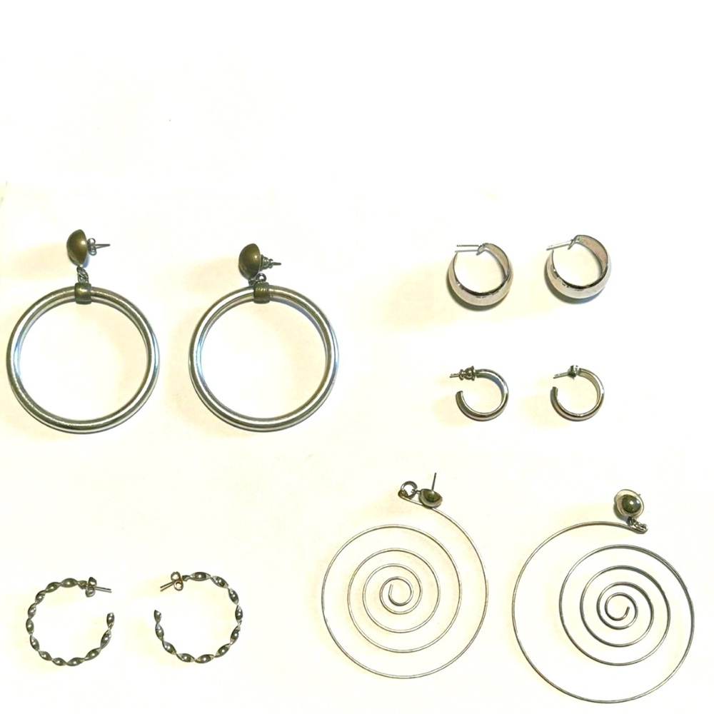 Vintage Silver Hoop Earring Set of 5 | Spiral, Dome, Twisted & Retro Styles